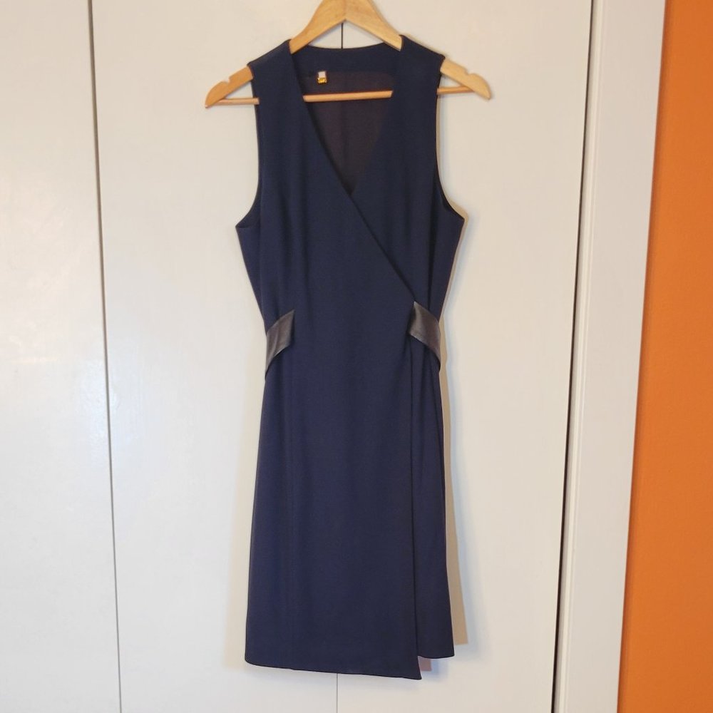 Anthropologie 4C Navy & Leather Dress 10
